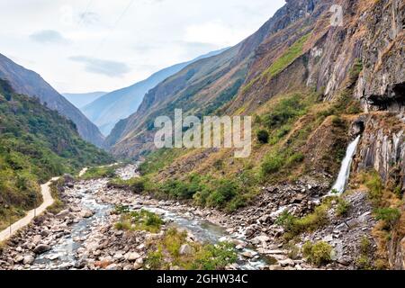 Waterfall at the Urubamba river near Machu Picchu in Peru Stock Photo