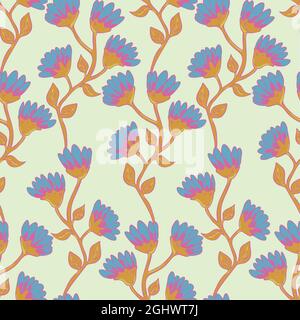 Vector seamless pattern with stylized flowers. Fancy design with hand drawn flowers. Stock Vector
