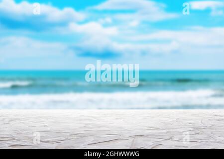 white textured surface on blur sea wave background Stock Photo