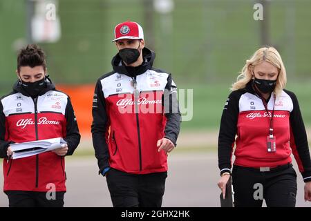 Antonio Giovinazzi (ITA) Alfa Romeo Racing walks the circuit with Ruth Buscombe (GBR) Alfa Romeo Racing Trackside Strategy Engineer (Right).  15.04.2021. Formula 1 World Championship, Rd 2, Emilia Romagna Grand Prix, Imola, Italy, Preparation Day.  Photo credit should read: XPB/Press Association Images. Stock Photo