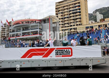 Monaco, Monte Carlo. 23rd May, 2021. Race trophy presenters on the podium.  23.05.2021. Formula 1 World Championship, Rd 5, Monaco Grand Prix, Monte  Carlo, Monaco, Race Day. Photo credit should read: XPB/Press