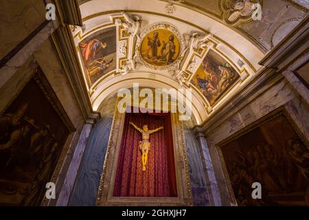 Already in a document of 1398, a small church is mentioned built on the place that tradition identifies as 'the paternal and birthplace of St. Francis Stock Photo