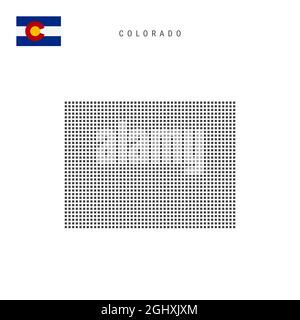 Square dots pattern map of Colorado. Dotted pixel map with flag ...
