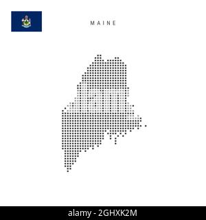 Square dots pattern map of Maine. Dotted pixel map with flag isolated ...