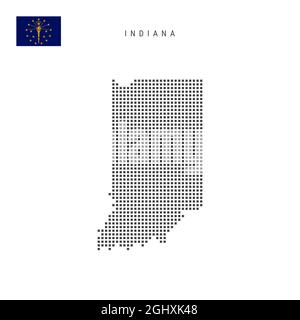 Square dots pattern map of Indiana. Dotted pixel map with flag isolated ...