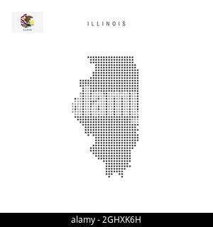 Square dots pattern map of Illinois. Dotted pixel map with flag ...