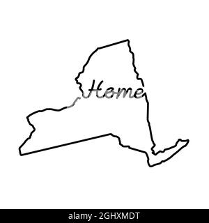 New York US state outline map with the handwritten HOME word. Continuous line drawing of patriotic home sign. A love for a small homeland. Interior de Stock Vector