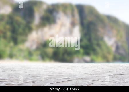 textured white surface on blurry mountains background Stock Photo