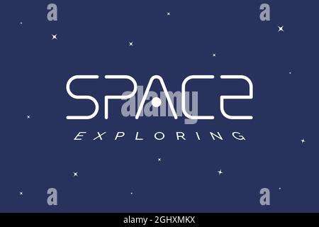 Space exploring logo concept. Galaxy exploration company logotype template. Universe trip brand symbol. Star tourism futuristic design element. Cosmic travel icon on blue background eps illustration Stock Vector