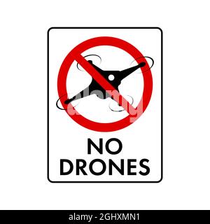 No drone zone sign. No drones icon. Flights with drone circle backslash symbol, nay, prohibited symbol, dont do it icon isolated on white. Vector illu Stock Vector