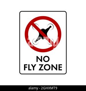 No drone zone sign. No drones icon. Flights with drone circle backslash symbol, nay, prohibited symbol, dont do it icon isolated on white. Vector illu Stock Vector