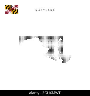 Square dots pattern map of Maryland. Dotted pixel map with flag ...