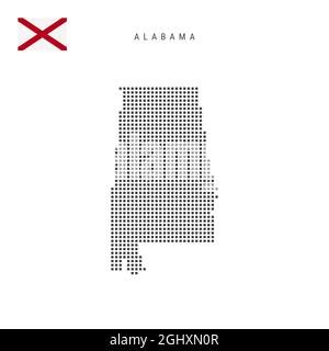 Square dots pattern map of Alabama. Dotted pixel map with flag isolated on white background. Vector illustration. Stock Vector