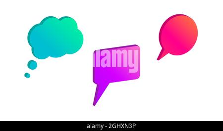 Dialogue speech bubles with modern gradient, 3D vector illustration. Round, square and thought cloud shapes collection. Stock Vector