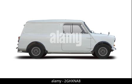 Classic British Mini Cooper van, side view isolated on white background Stock Photo