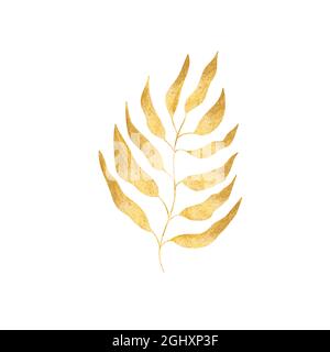 Floral hand drawn golden silhouette leaves. Cute isolated elements. Clip art for stationery, web design. Modern watercolor gold floral compositions Stock Vector