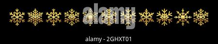 Set of beautiful golden snowflakes creative concept. Winter season's greetings. Merry Christmas and A Happy New year decoration collection. Decorative Stock Vector