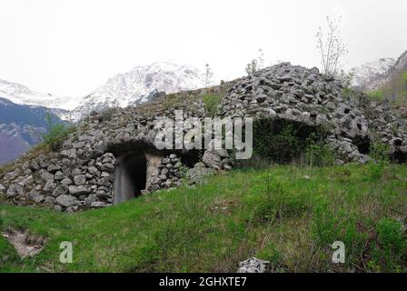 Slovenia. Tolminka valley. Bunker of the  Alpine wall. It was an Italian system of fortifications along the 1851 km of the Italian northern frontier, built in the years preceding WWII from the dictator Benito Mussolini. Stock Photo