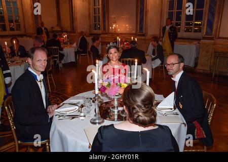 Sweden's Crown Princess Victoria at the table during a State Banquet at the Royal Palace in Stockholm, Sweden, on Sept. 07 2021. The German presidential couple arrived in Sweden on Tuesday for a three-day state visit.  Photo: Anders Wiklund / TT / kod 10040 Stock Photo