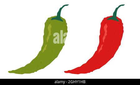 Vector illustration of chilli pepper. Vector set icons of red chili peppers. Stock Vector