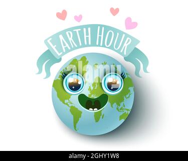 Vector illustration of Earth planet in kawaii style for Earth hour. Earth day 22 april. We love our planet. Stock Vector