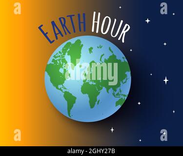 Vector illustration of Earth planet for Earth hour. We love our planet. Day and nigth. Stock Vector