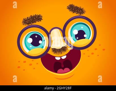 Vector illustration of cute face for april fools day. Kawaii face with eyes and freckles. April fools' day Stock Vector