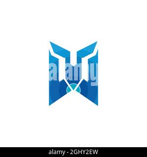 Alphabet Initials logo TW, WT with worrier icon and pen Stock Vector
