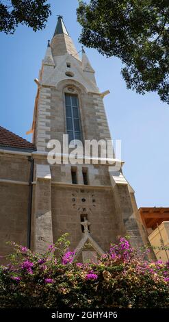 Tel Aviv, Israel - August 17th, 2021:The Immanuel church in the american german colony area of Tel Aviv, Israel. Stock Photo