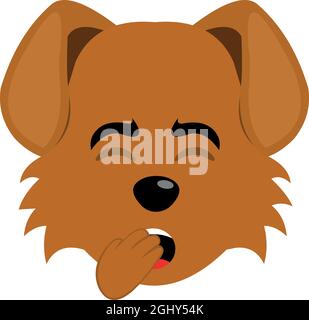 Vector emoticon illustration of the face of a cartoon dog yawning Stock Vector