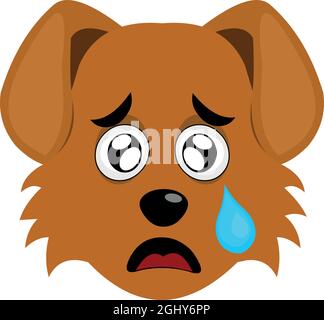 Vector emoticon illustration of a cartoon dog's face, with a sad expression and a tear falling from his eye Stock Vector