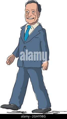 Caricature drawing of the Prime Minister of the Italian Republic, Mario Draghi Stock Vector