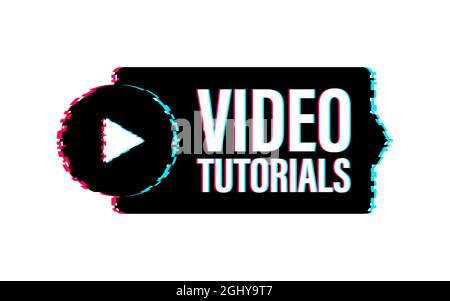 Video tutorials icon concept. Study and learning background, distance education and knowledge growth. Glitch icon. Stock Vector
