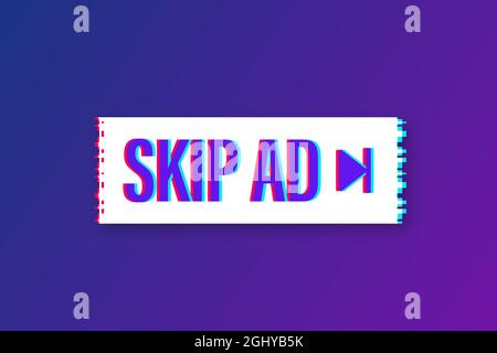 Skip advertisement web glitch icon isolated on the white background. Vector illustration. Stock Vector