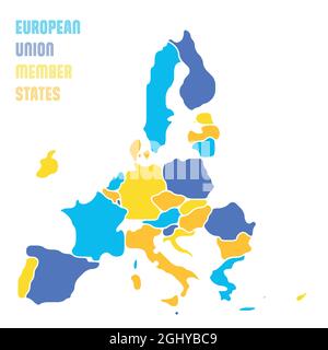 Simplified map of EU, European Union. Rounded shapes of states with smoothed border. Colorful simple flat blank vector map. Stock Vector