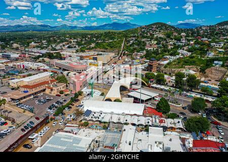 Border wall and gatehouse in Nogales Sonora in Mexico and Nogales Arizona in the United States. Frontier crossing, point of entry of the National Institute of Movement, INM, Nogales Customs - Nogales International Bridge- Nogales Border Port. Heroica Nogales, EU, USA, Border, Garita, border wall, migration. (Photo by Luis Gutierrez / NortePhoto.com)  Muro fronterizo y garita en Nogales Sonora en Mexico y Nogales Arizona en Estados Unidos. Cruce fornterizo, Punto de internacion del Instituto Nacional de Mogracion,  INM, Aduana Nogales - Puente Internacional Nogales-  Puerto Fronterizo Nogales. Stock Photo