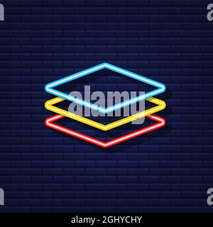 Layers icon, three levels. Neon style. Vector stock illustration. Stock Vector