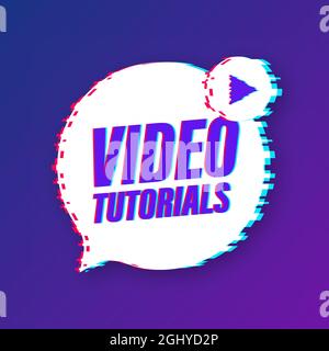 Video tutorials glitch icon. Study and learning background, distance education and knowledge growth. Vector illustration. Stock Vector