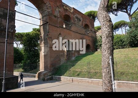 ROME, ITALY - Sep 01, 2019: A Roman aqueduct on the street in Rome, Italy Stock Photo