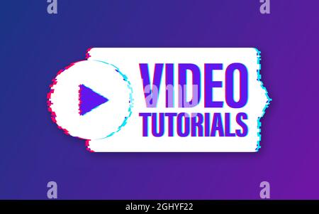 Video tutorials icon concept. Study and learning background, distance education and knowledge growth. Glitch icon. Stock Vector