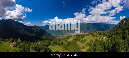 view of the northern part of the Lake Idro  with the river tributary Chiese, in the municipalities of Ponte Caffaro, Brescia, Italy Stock Photo