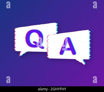 Question and Answer banner. Glitch icon. Megaphone banner. Web design. Vector stock illustration. Stock Vector