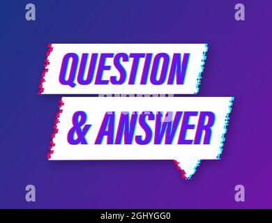 Question and Answer banner. Glitch icon. Megaphone banner. Web design. Vector stock illustration. Stock Vector