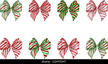 Set of isolated christmas bows with candy cane texture. striped bow for christmas decorations Stock Vector