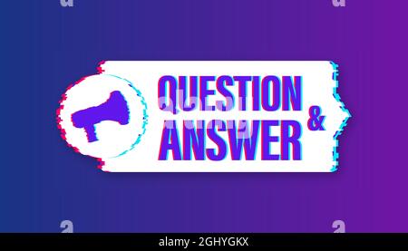 Megaphone with Question and Answer. Glitch icon. Megaphone banner. Web design. Vector stock illustration. Stock Vector