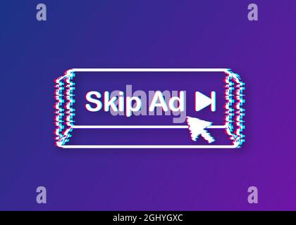 Skip advertisement web icon isolated on the white background. Glitch icon. Stock vector illustration. Stock Vector