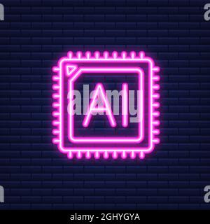 Artificial Intelligence landing page. Ai icon. Vector illustration. Neon icon. Stock Vector