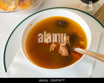 Stewed lentils with sausages, spanish Riojan lentils Stock Photo