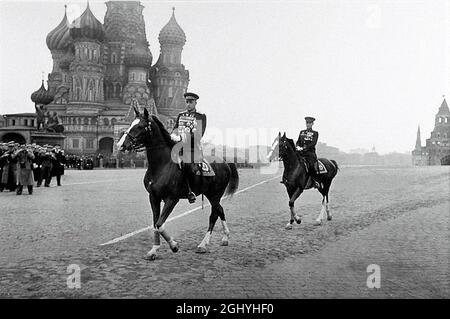 Marshall Rokossovsky as commander of the Moscow Victory Parade after the end of WW2 Stock Photo