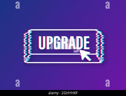 Upgrade blue square button. Glitch icon. Vector stock illustration. Stock Vector